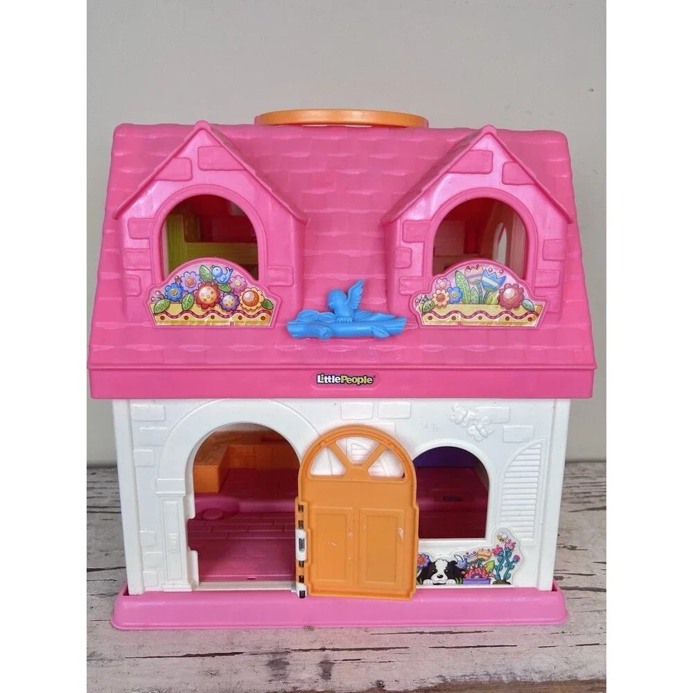 Fisher Price Little People Happy Sounds Home Dollhouse Pink 2015 Mattel Works